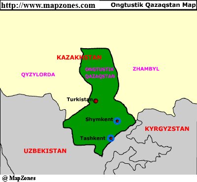 Map of Ongtustik_qazaqstan