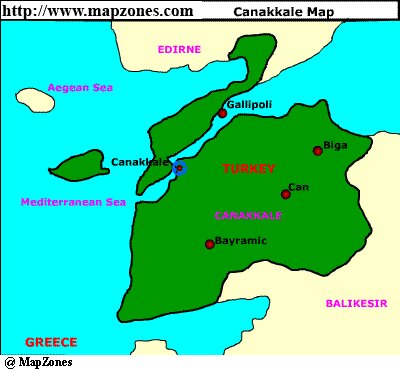 Map of Canakkale