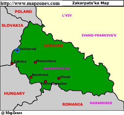 Map of Zakarpatska